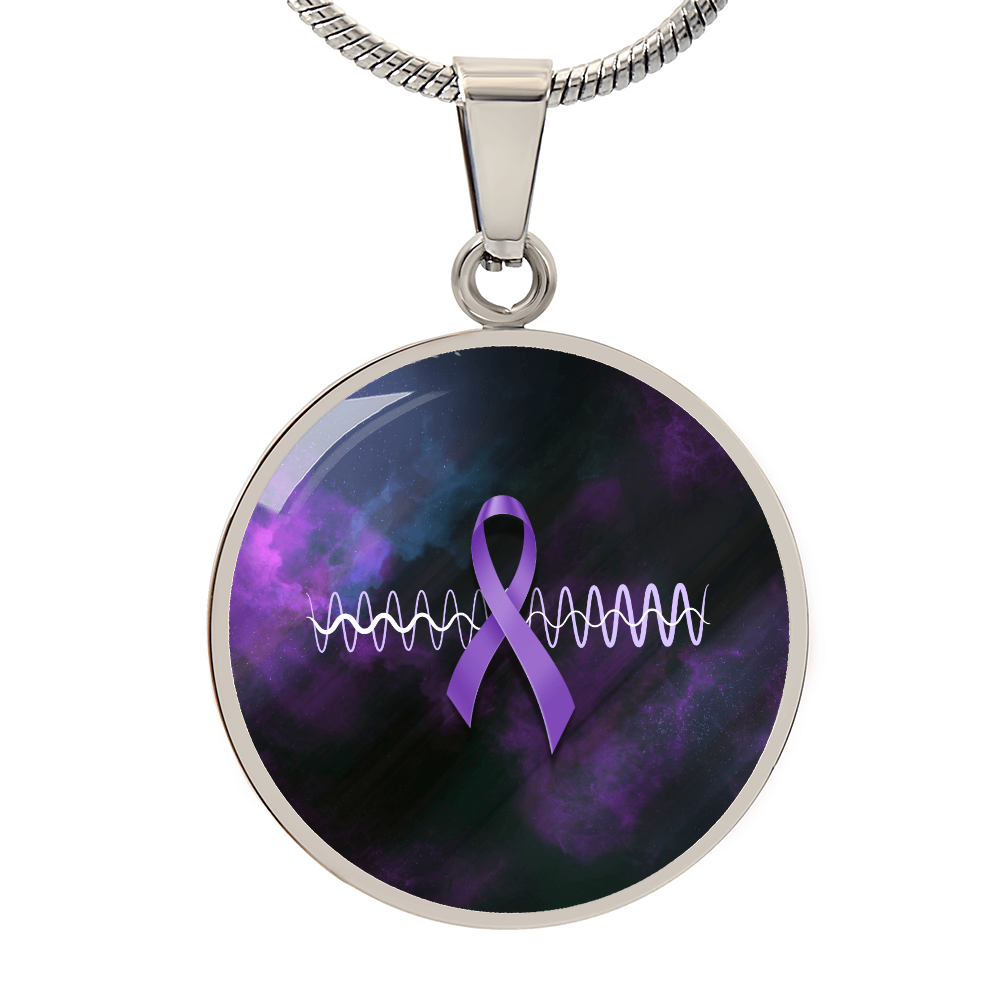 Purple Ribbon Pulse Round Pendant Necklace – Epilepsy Awareness Galaxy Jewelry