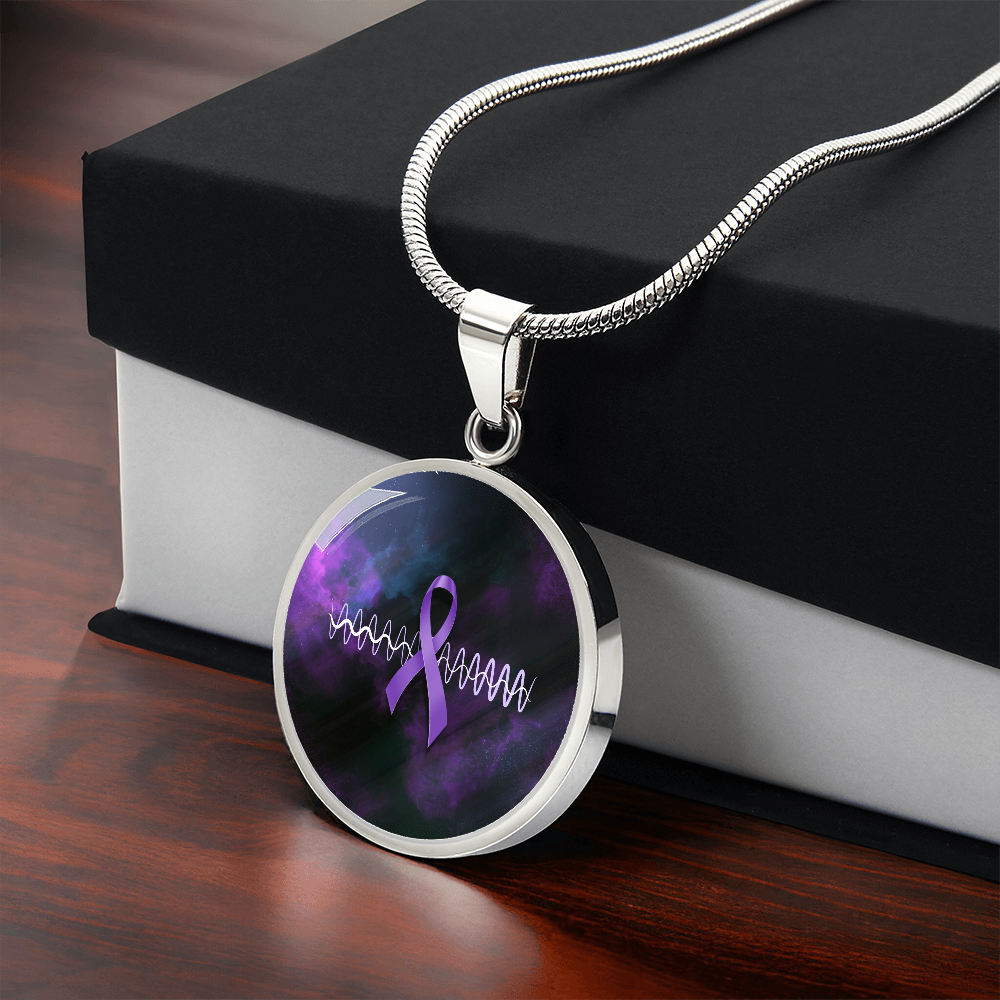 Purple Ribbon Pulse Round Pendant Necklace – Epilepsy Awareness Galaxy Jewelry