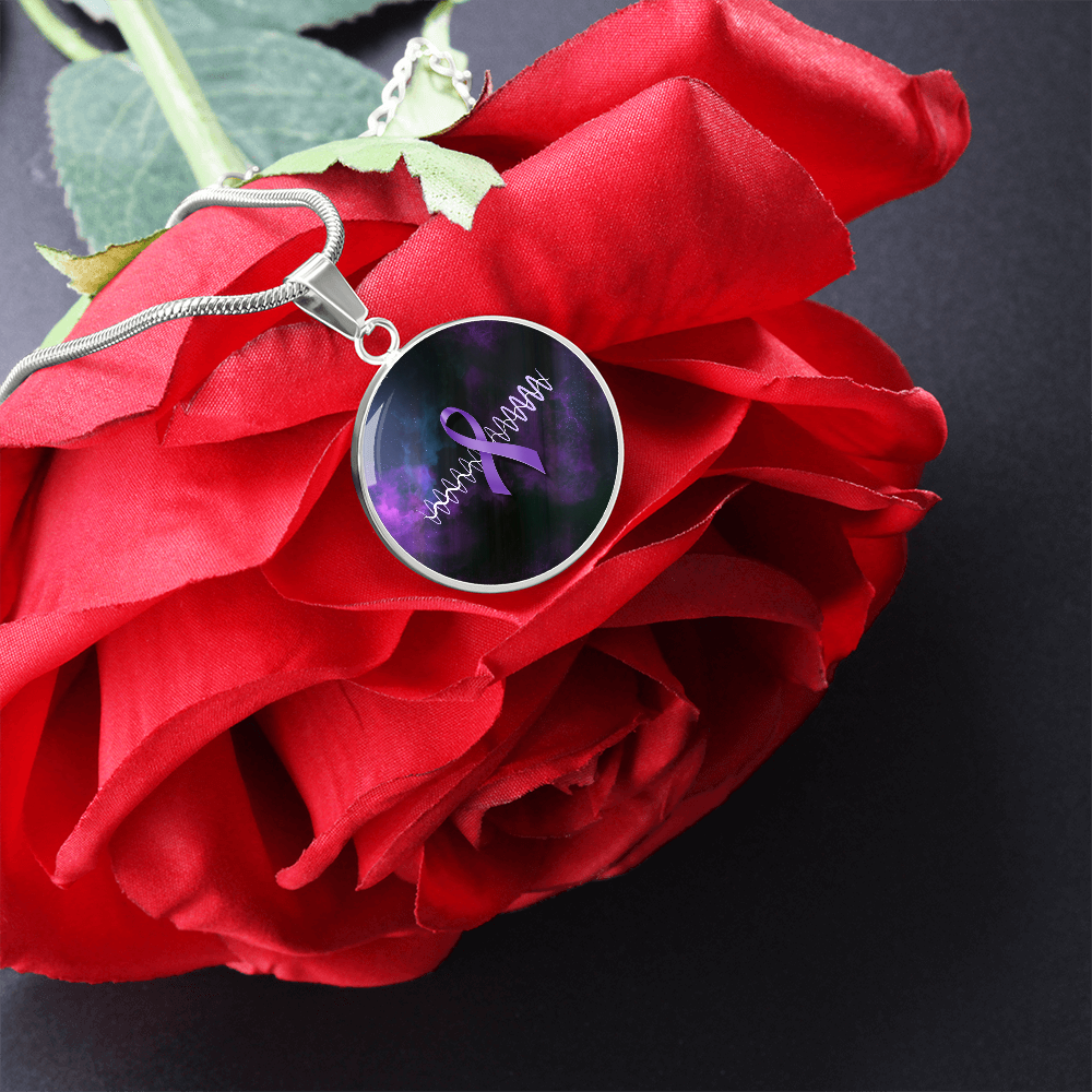 Purple Ribbon Pulse Round Pendant Necklace – Epilepsy Awareness Galaxy Jewelry