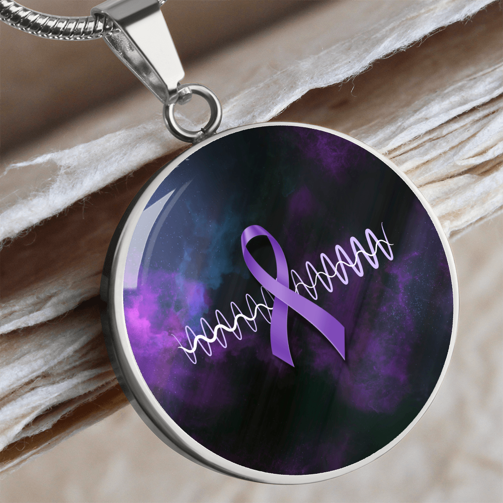 Purple Ribbon Pulse Round Pendant Necklace – Epilepsy Awareness Galaxy Jewelry