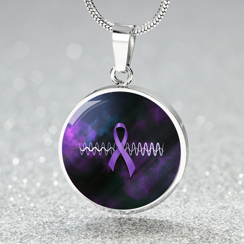 Purple Ribbon Pulse Round Pendant Necklace – Epilepsy Awareness Galaxy Jewelry