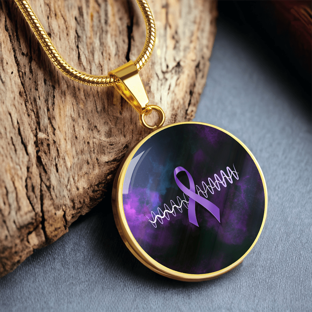 Purple Ribbon Pulse Round Pendant Necklace – Epilepsy Awareness Galaxy Jewelry