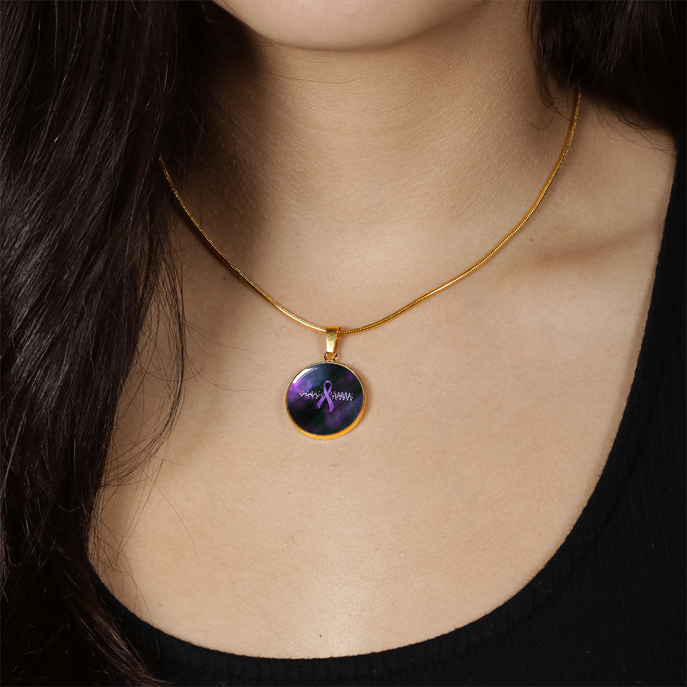 Purple Ribbon Pulse Round Pendant Necklace – Epilepsy Awareness Galaxy Jewelry