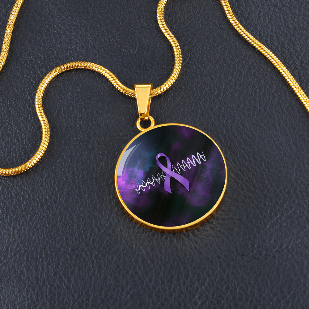 Purple Ribbon Pulse Round Pendant Necklace – Epilepsy Awareness Galaxy Jewelry
