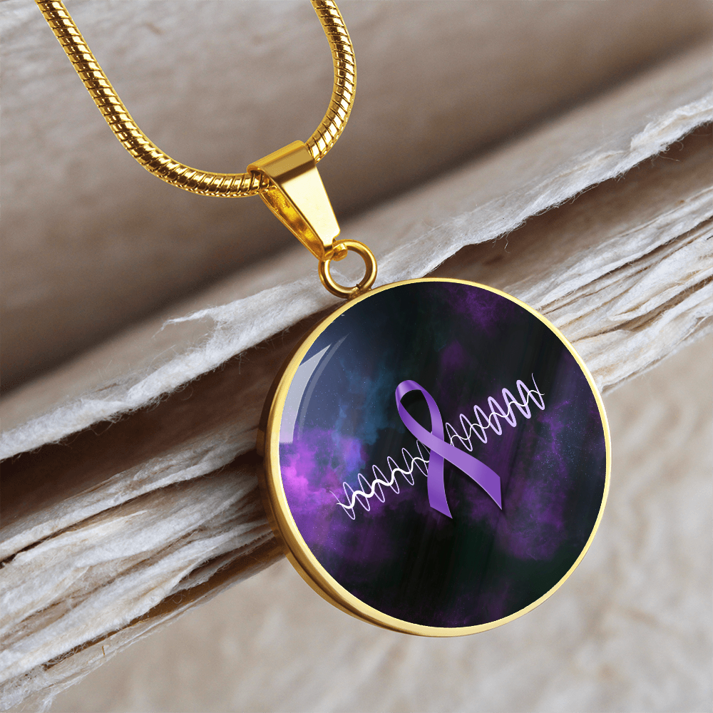 Purple Ribbon Pulse Round Pendant Necklace – Epilepsy Awareness Galaxy Jewelry