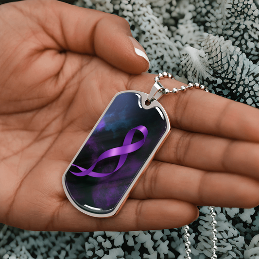 Epilepsy Awareness Dog Tag Necklace – Purple Ribbon Keepsake