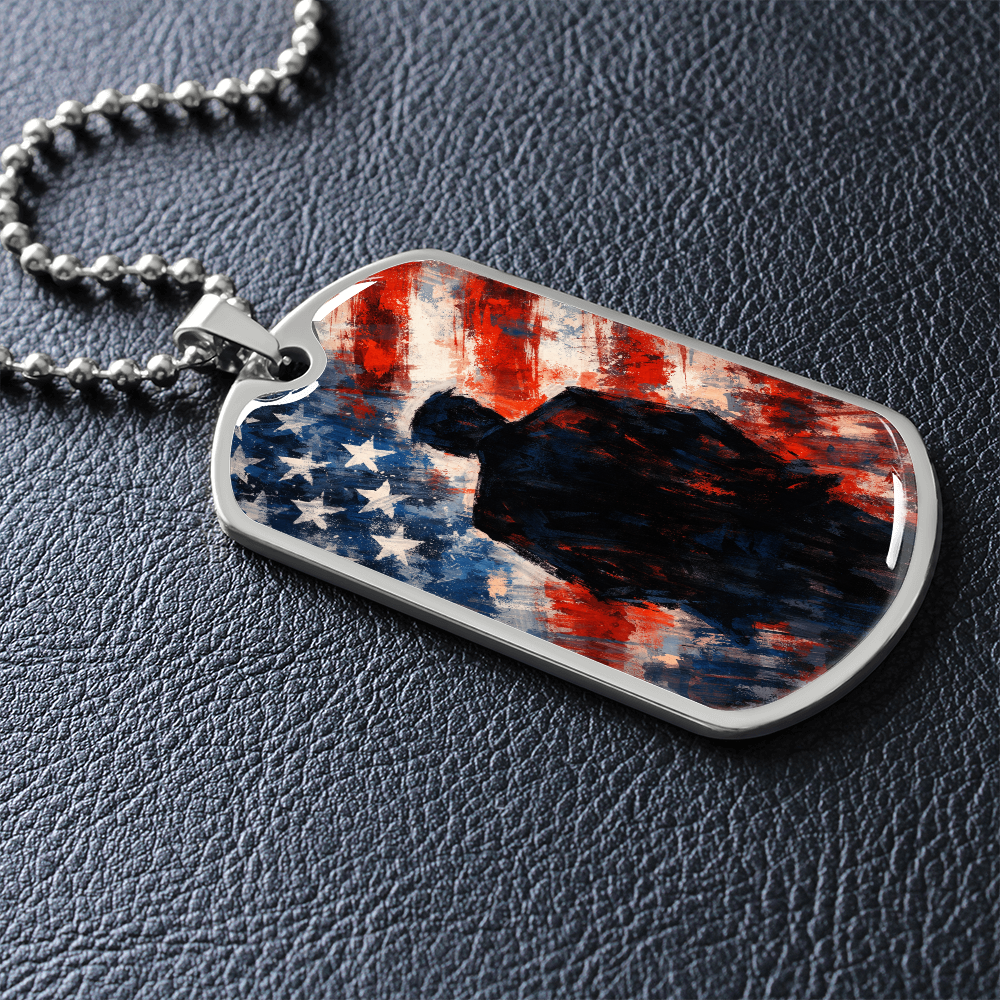 Abstract Americana Silhouette Dog Tag Necklace – Patriotic Statement Pendant