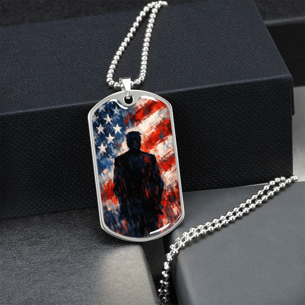 Abstract Americana Silhouette Dog Tag Necklace – Patriotic Statement Pendant