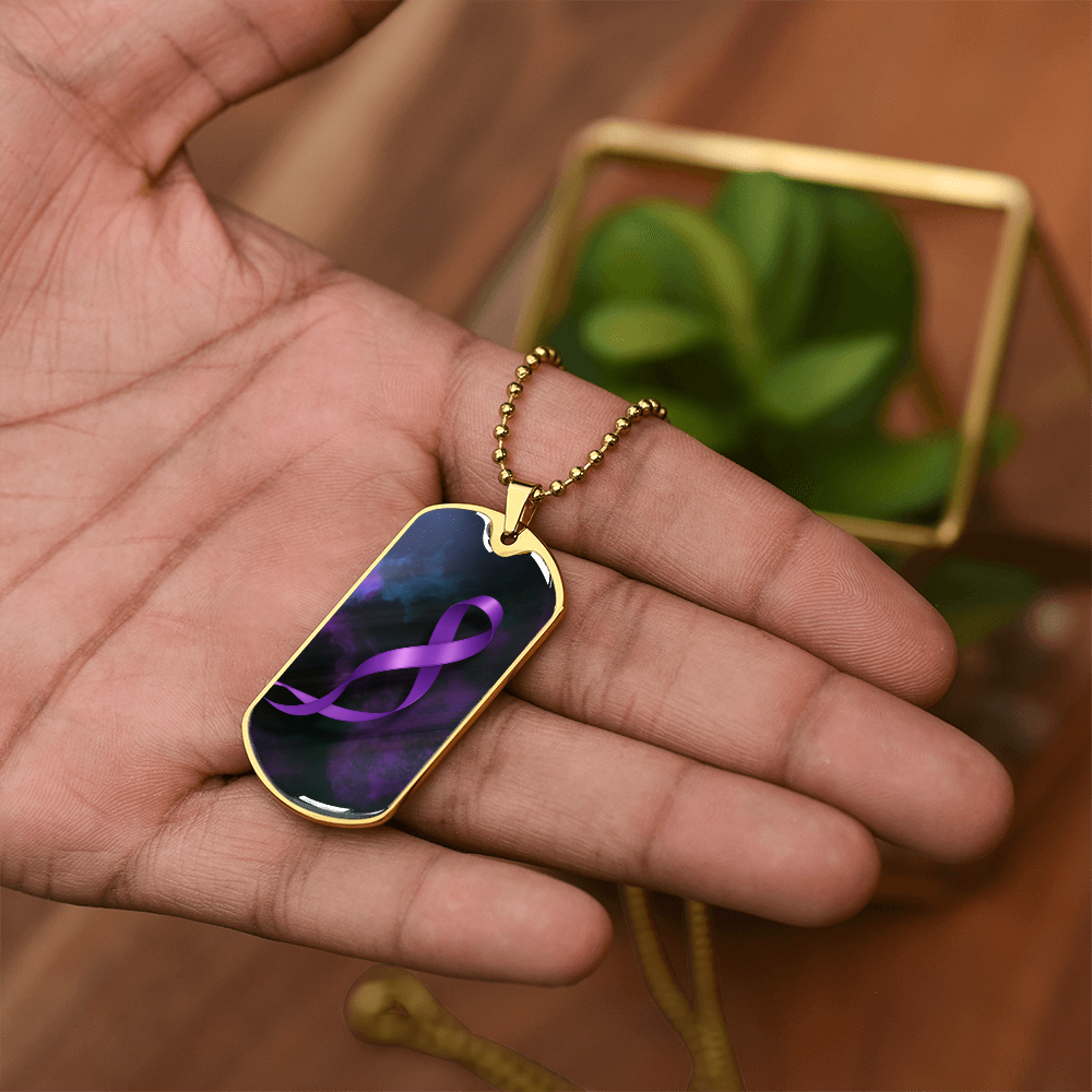 Epilepsy Awareness Dog Tag Necklace – Purple Ribbon Keepsake