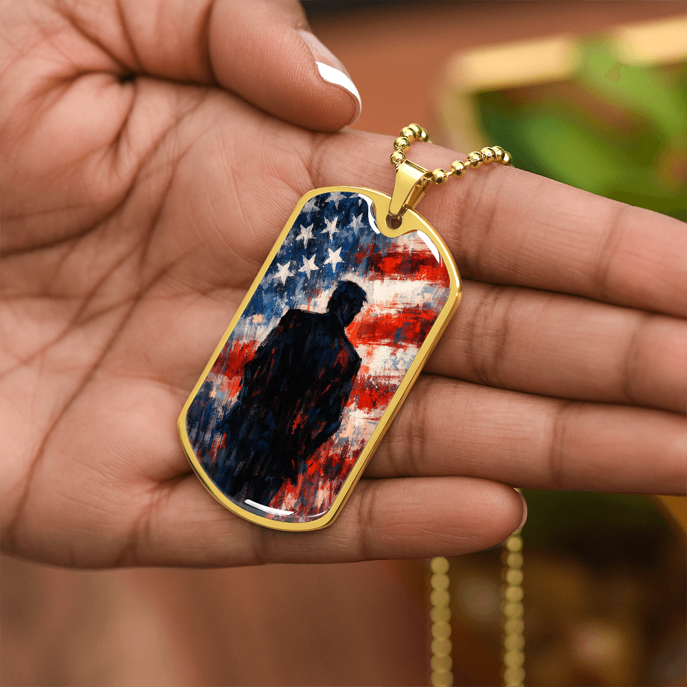 Abstract Americana Silhouette Dog Tag Necklace – Patriotic Statement Pendant