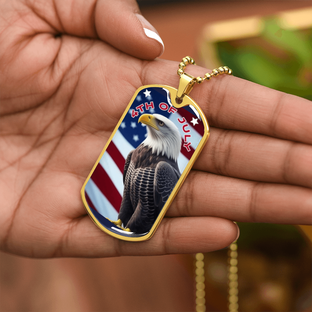 4th of July Bald Eagle Graphic Dog Tags Necklace