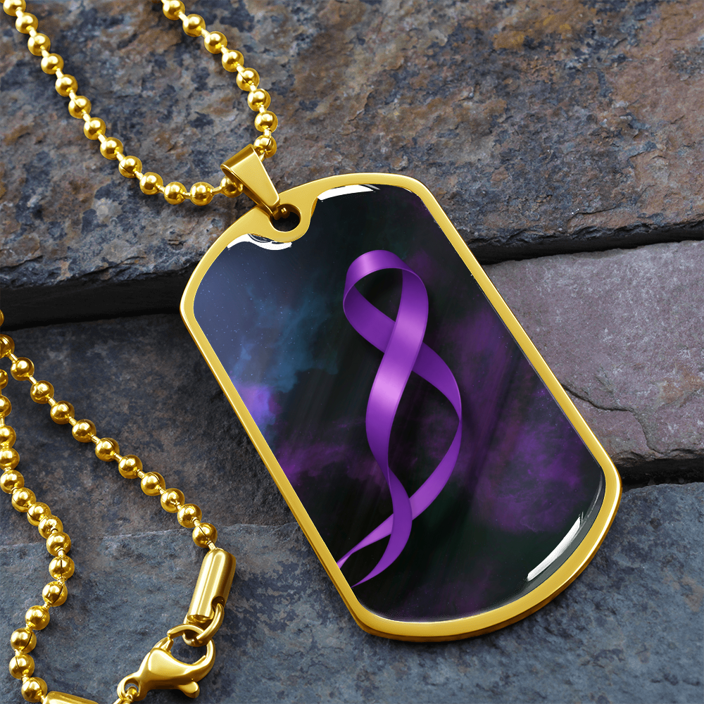 Epilepsy Awareness Dog Tag Necklace – Purple Ribbon Keepsake