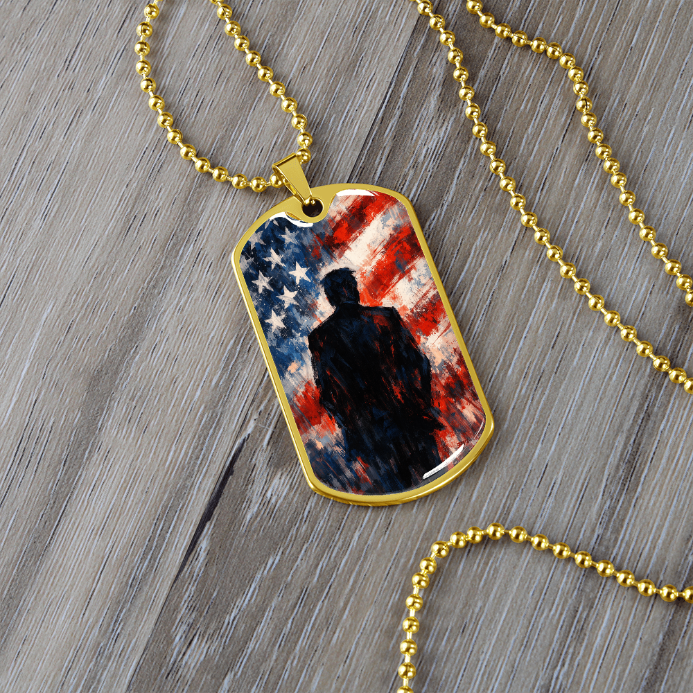 Abstract Americana Silhouette Dog Tag Necklace – Patriotic Statement Pendant