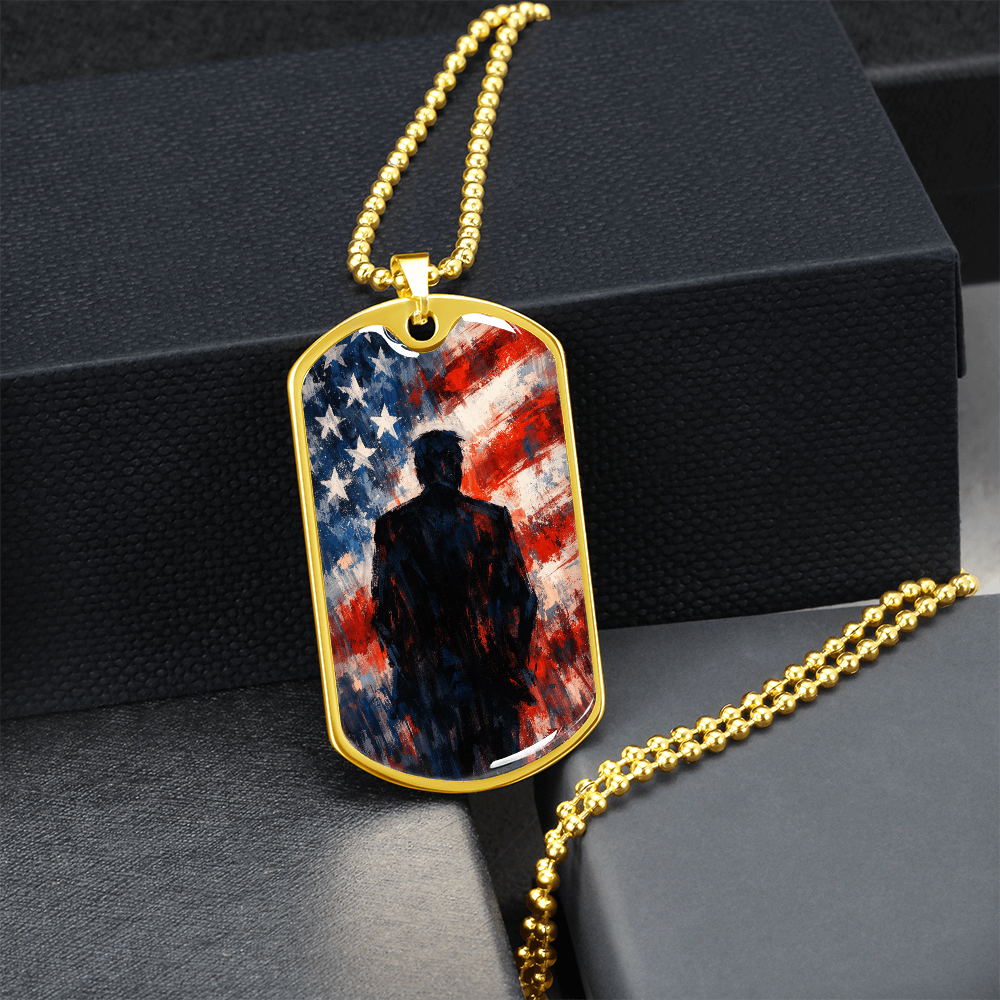 Abstract Americana Silhouette Dog Tag Necklace – Patriotic Statement Pendant