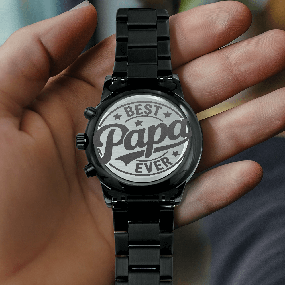 Best Papa Ever Happy Father's Day Engraved Black Chronograph Watch