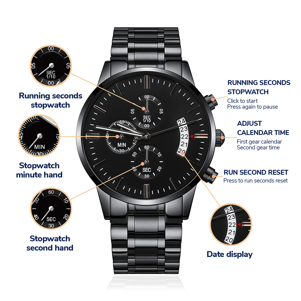 Livin' on a Prayer Faith Based Engraved Black Chronograph Watch