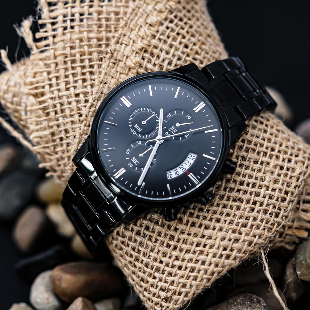 To the Coolest Dad Farmer Engraved Design Black Chronograph Watch