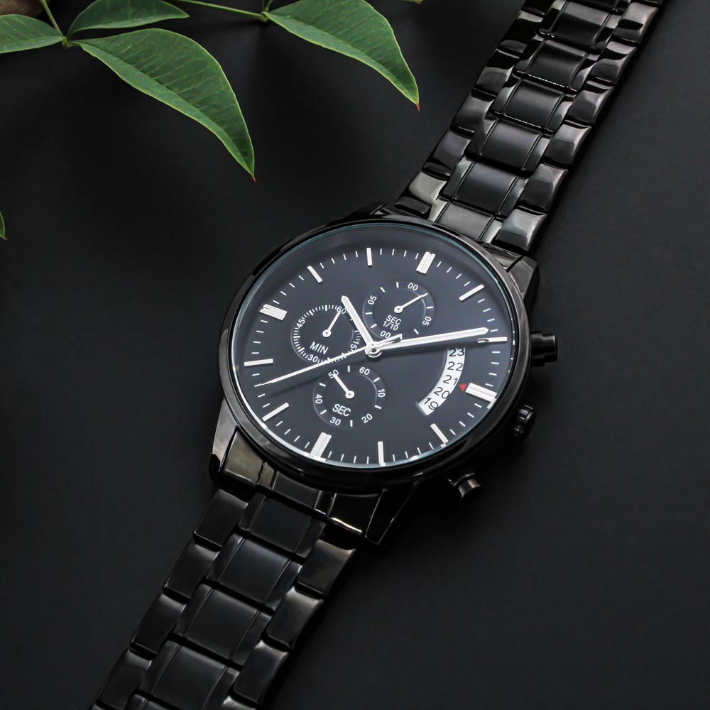 Dad Fixer of Things Engraved Design Black Chronograph Watch