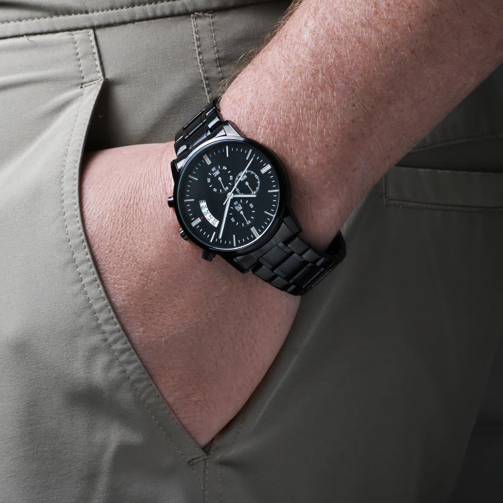 The Best is Yet to Come Inspirational Engraved Black Chronograph Watch