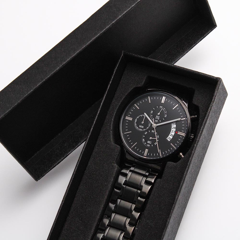 Dad Fixer of Things Engraved Design Black Chronograph Watch