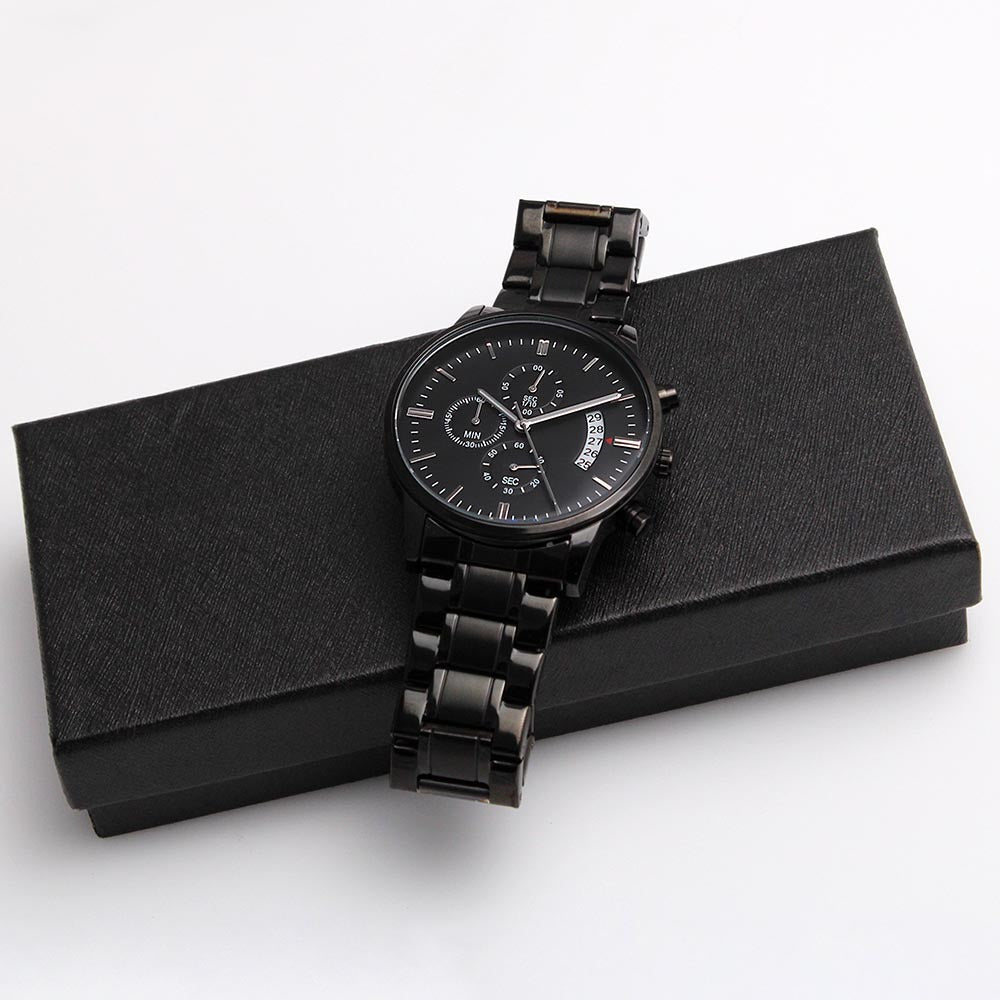 To the Coolest Dad Weightlifter Engraved Black Chronograph Watch