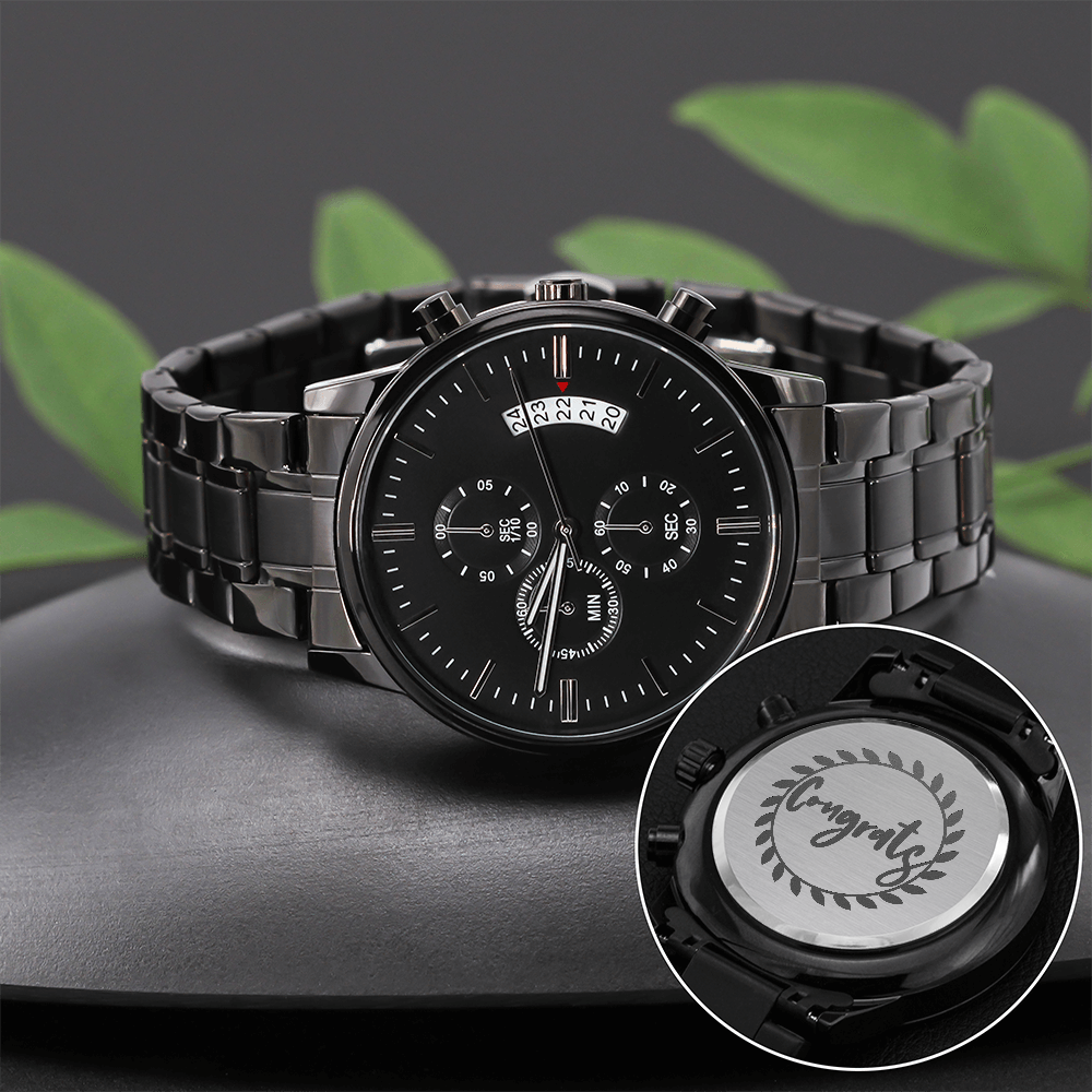 Congrats Engraved Black Watch Graduation Gift