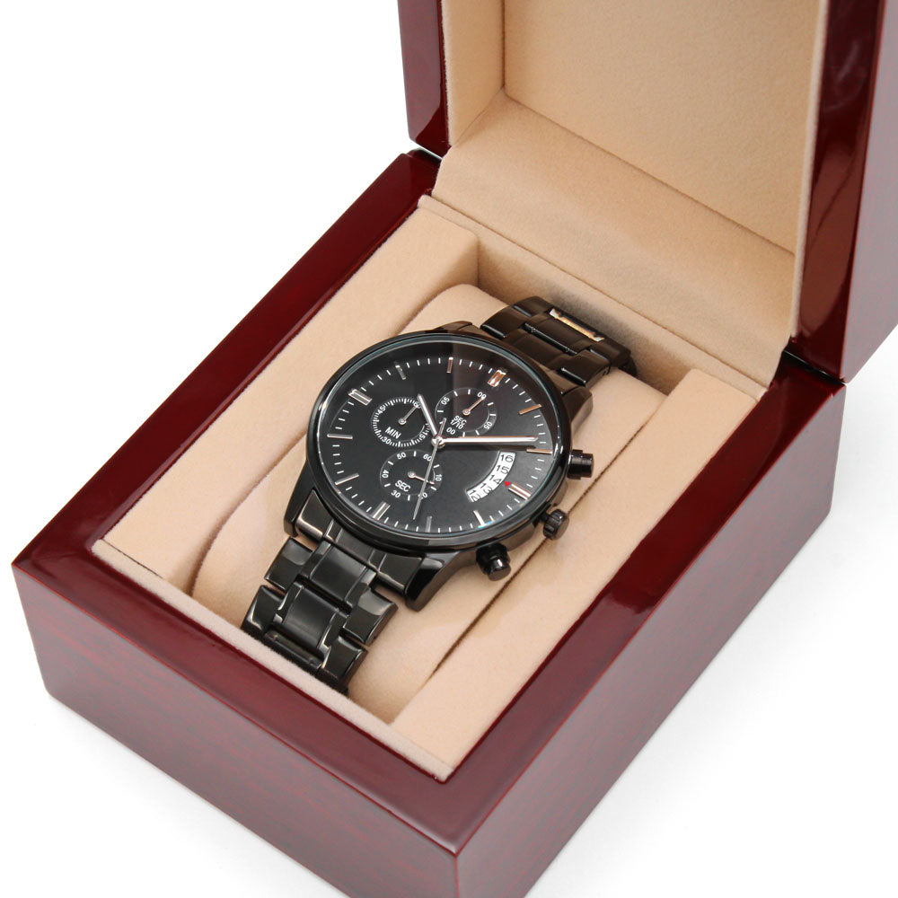 Army Husband Engraved Design Black Chronograph Watch