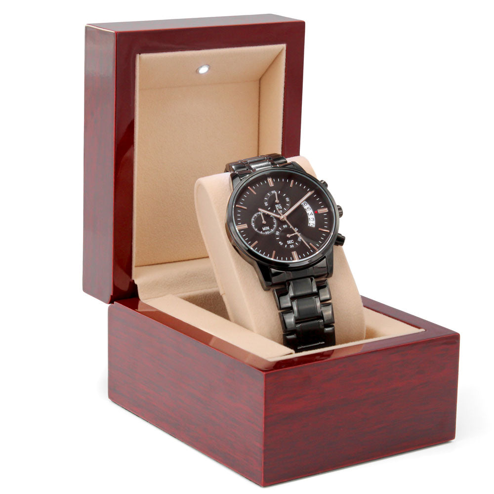 Happy Birthday Engraved Black Chronograph Watch