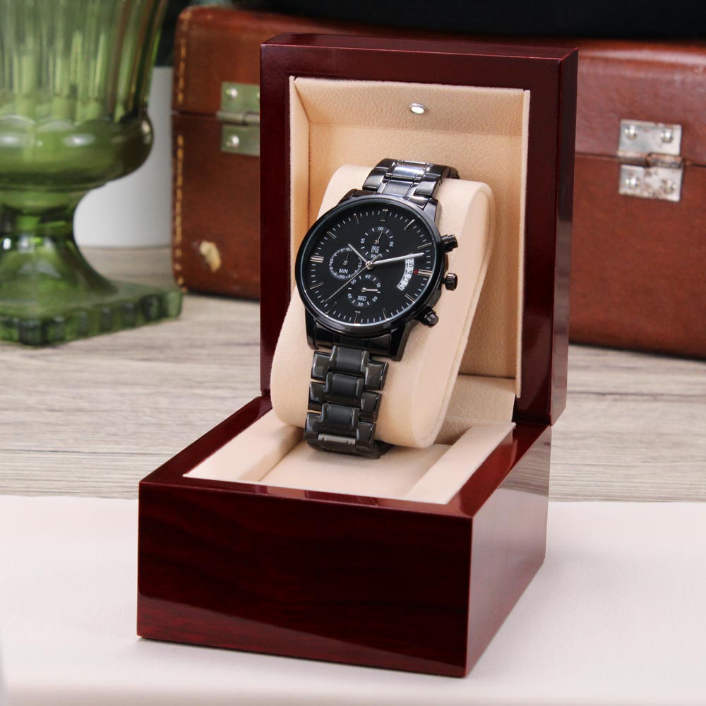 Best Papa Ever Happy Father's Day Engraved Black Chronograph Watch