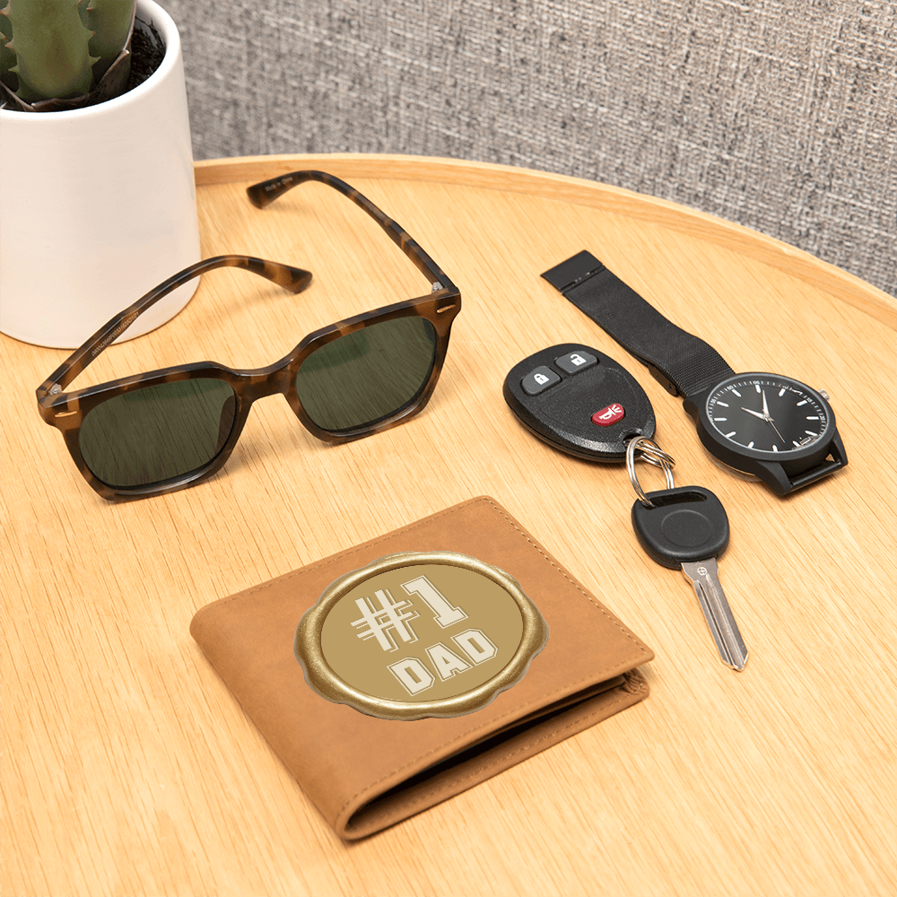 #1 Dad Golden Seal Design Graphic Leather Wallet