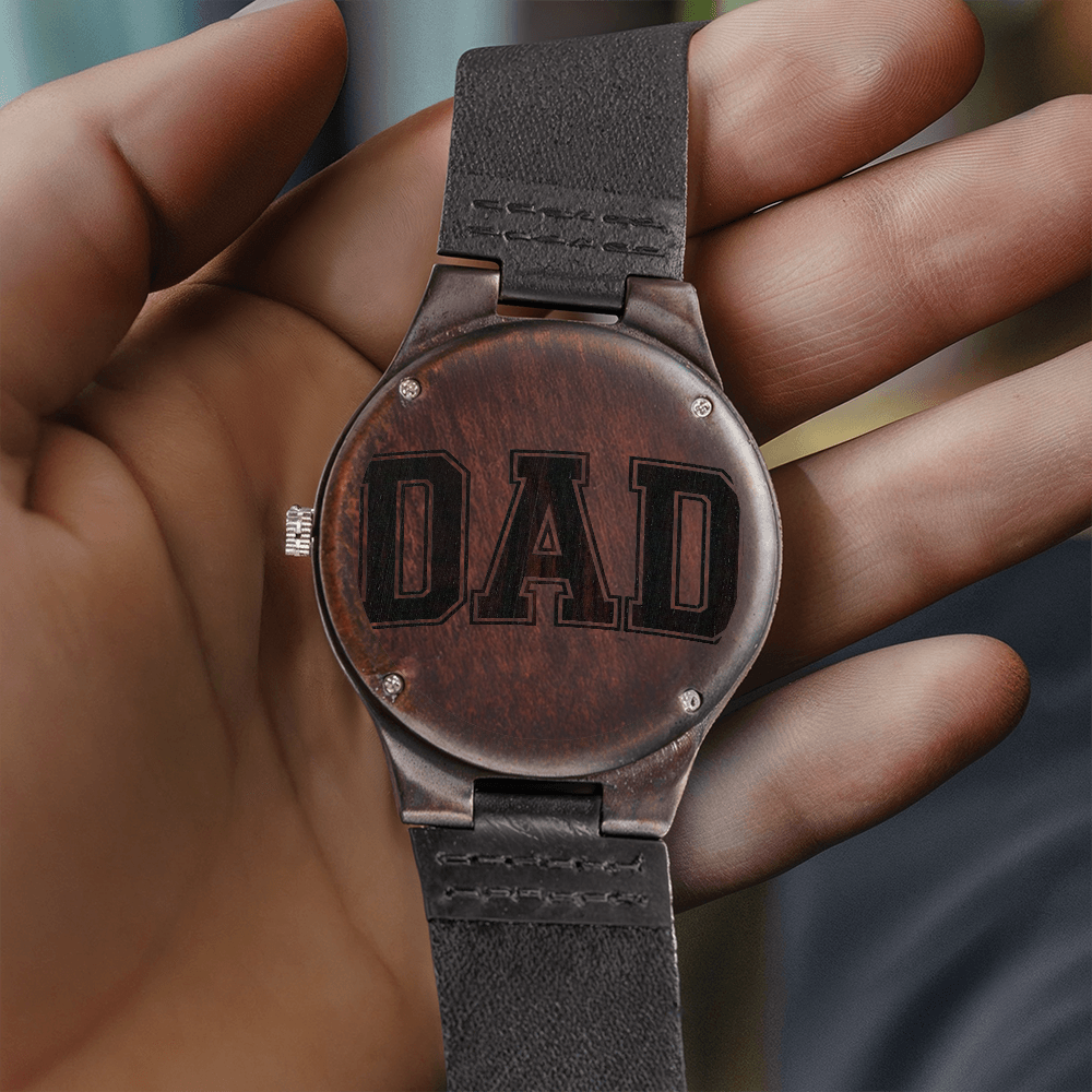 Dad Happy Father's Day Engraved Wooden Watch with Leather Strap