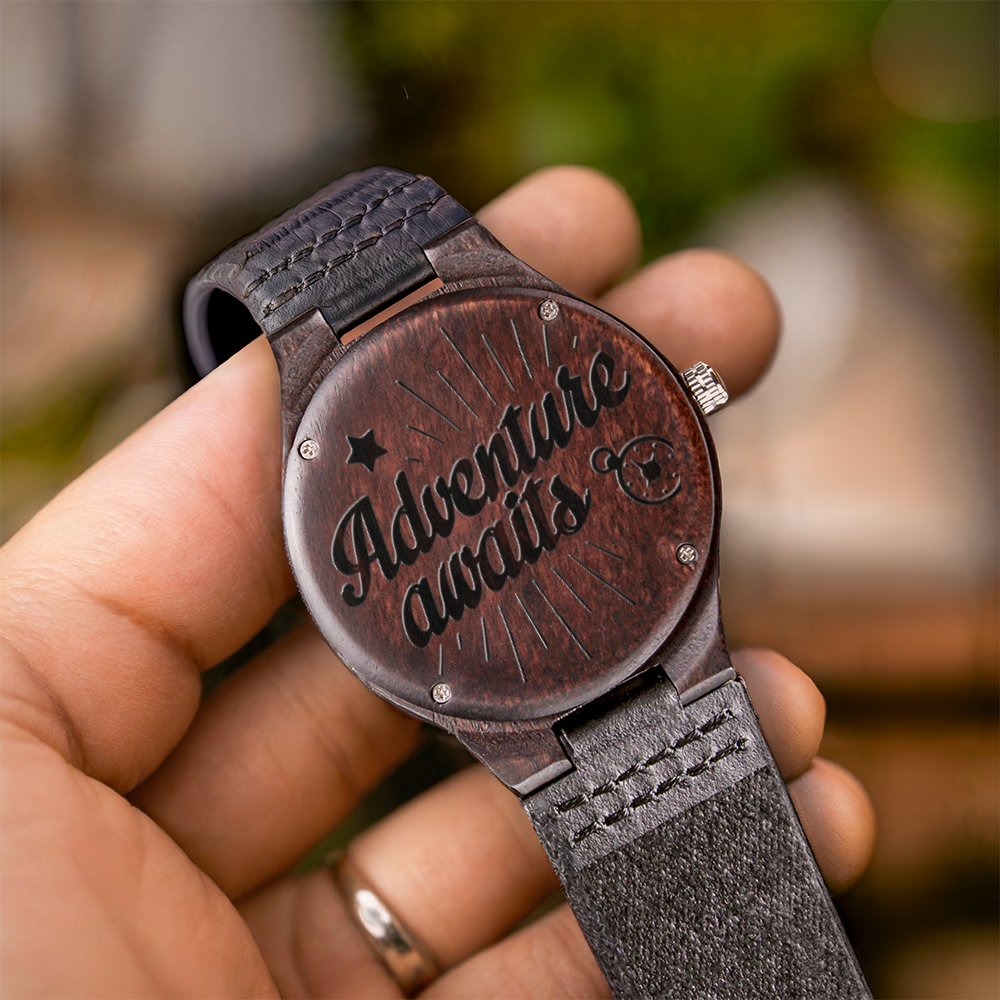 Adventure Awaits Graduation Engraved Wooden Luxury Watch