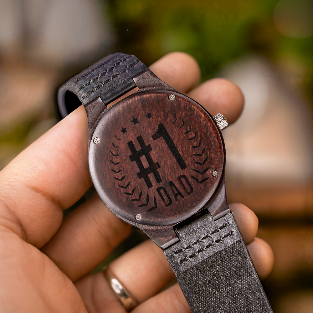 #1 Dad Happy Father's Day Engraved Wooden Watch