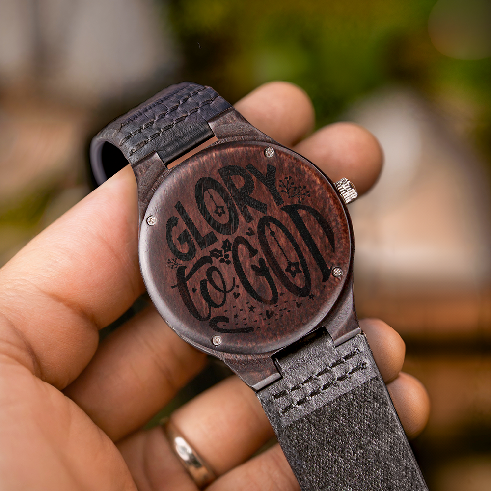 Glory to God Religious Engraved Wooden Watch