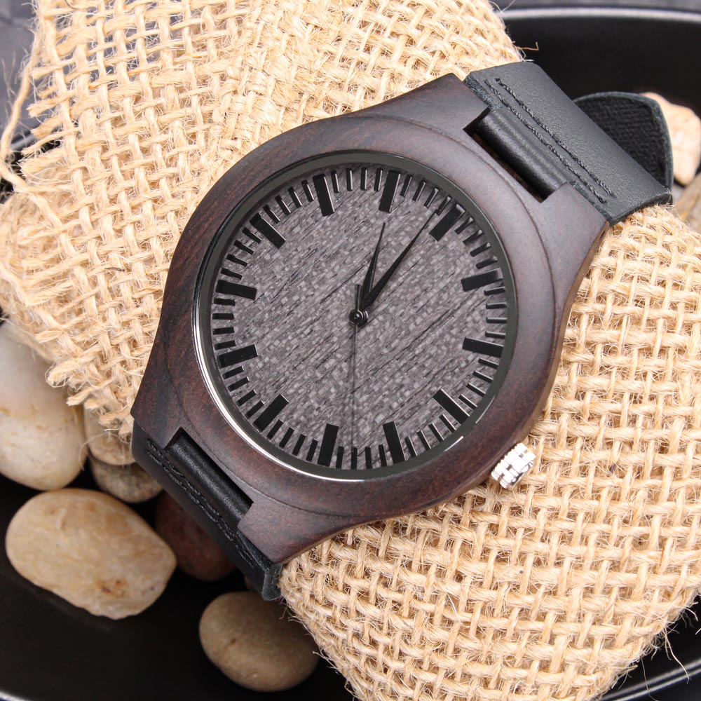 Dad Happy Father's Day Engraved Wooden Watch with Leather Strap
