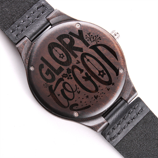 Glory to God Religious Engraved Wooden Watch