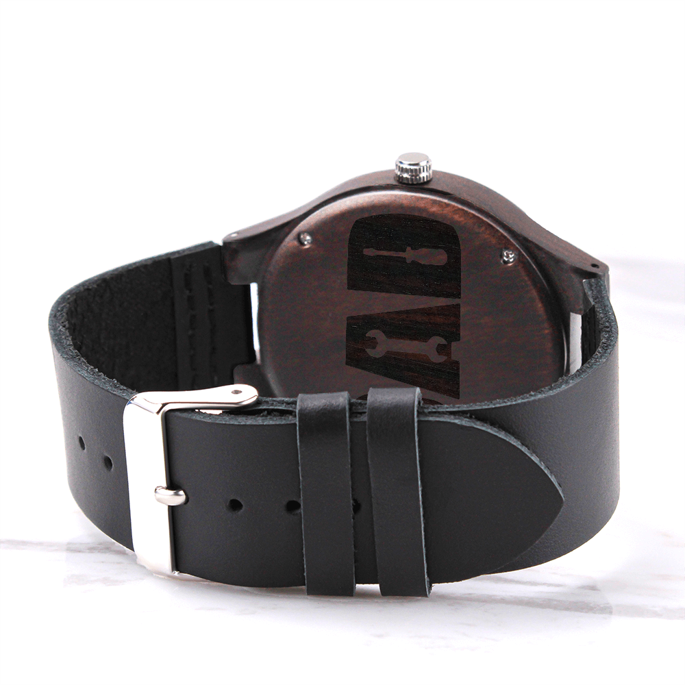 Celebrate Dad with Tools Engraved Wooden Watch with Leather Strap