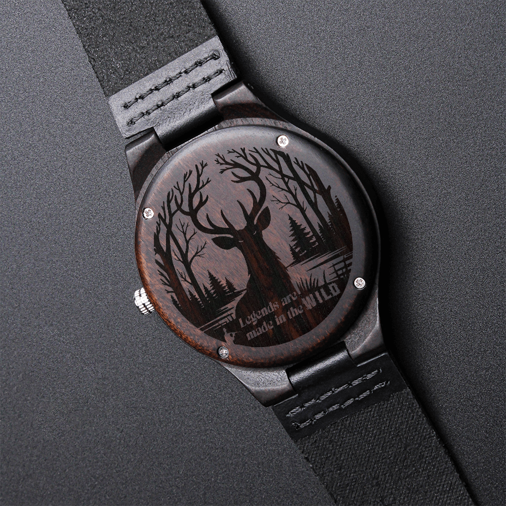 Legends are Made in the Wild Deer Hunter Engraved Wooden Watch