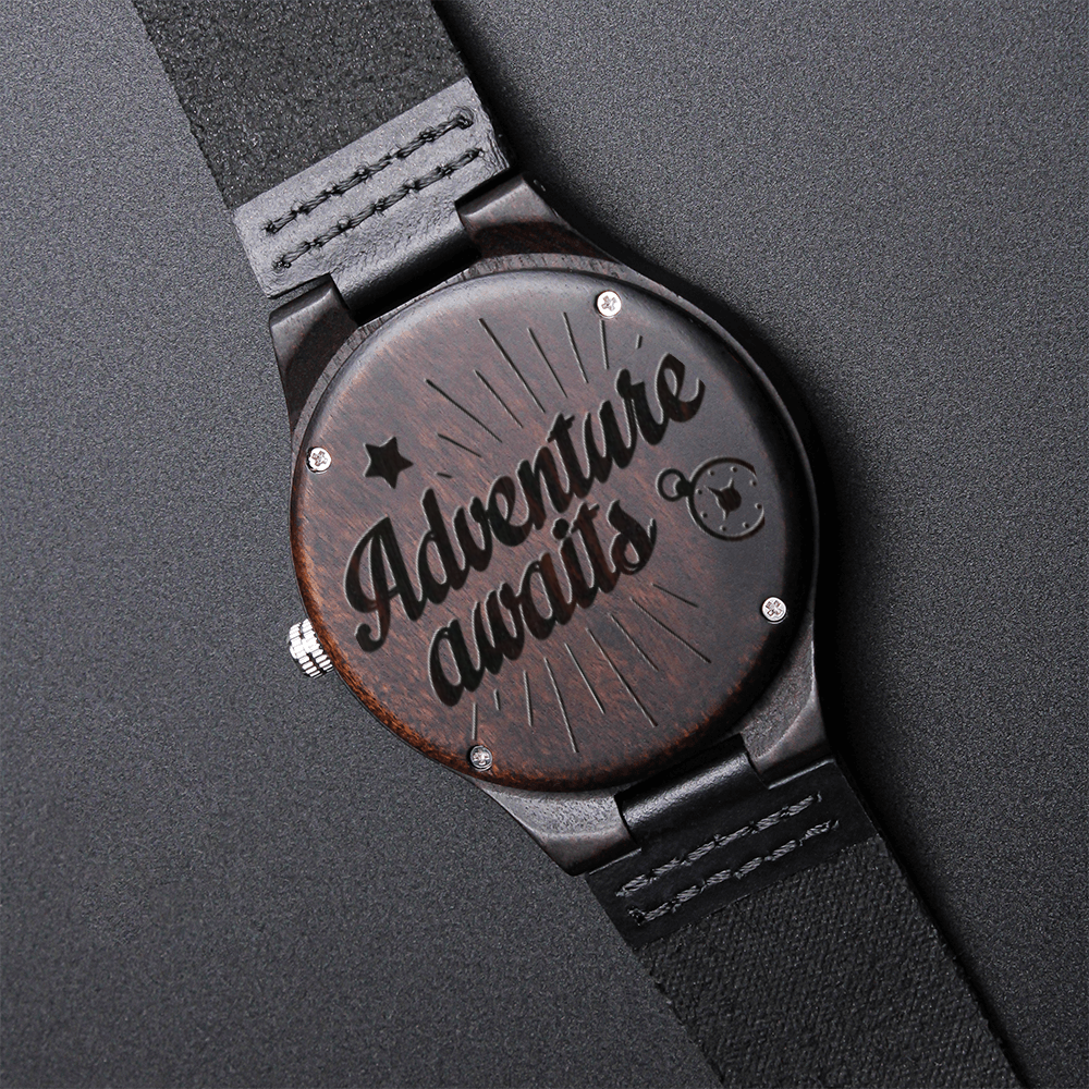 Adventure Awaits Graduation Engraved Wooden Luxury Watch