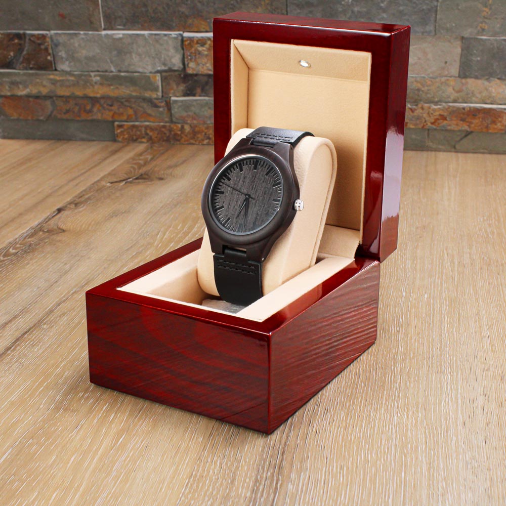 Happy Birthday to You Engraved Wooden Watch with Leather Strap
