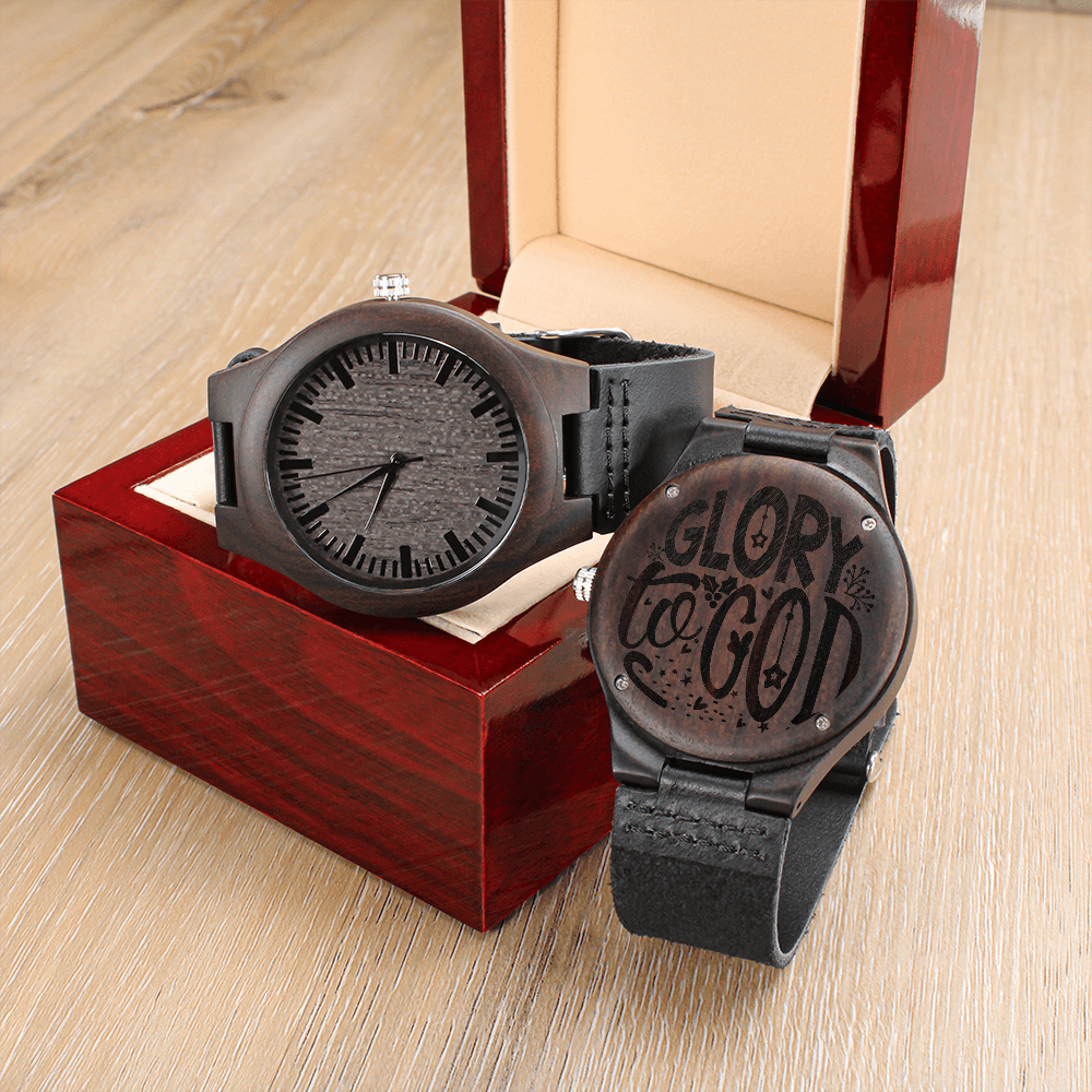Glory to God Religious Engraved Wooden Watch