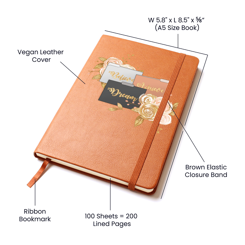 Believe Dream Achieve Graphic Leather Journal Notebook