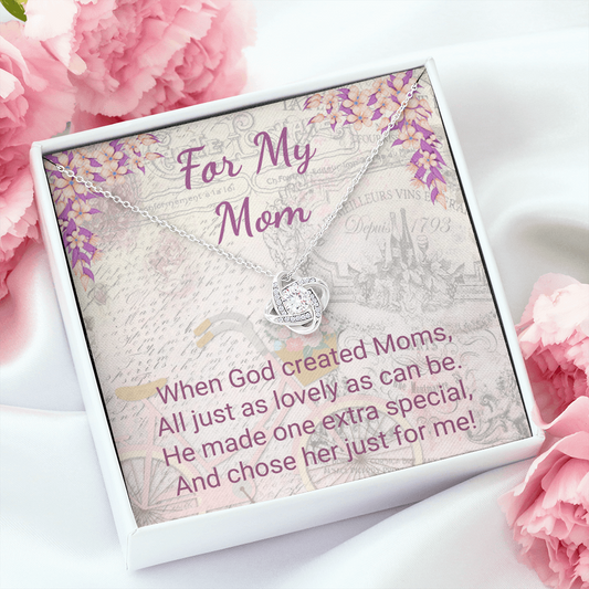 For My Mom Purple Floral Design Elegant Love Knot Necklace