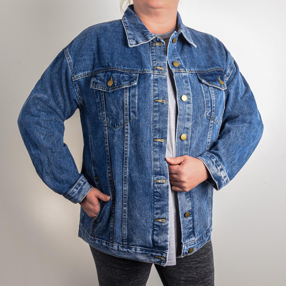 Lady in Waiting for Him to Call Oversized Women's DTG Denim Jacket