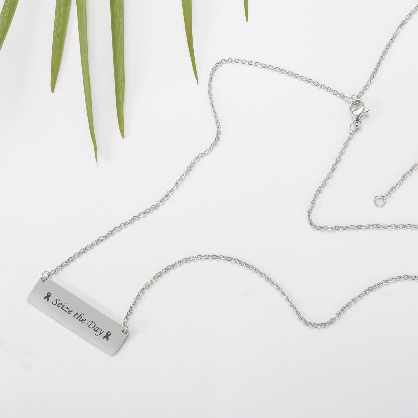 Seize the Day Engraved Horizontal Bar Necklace