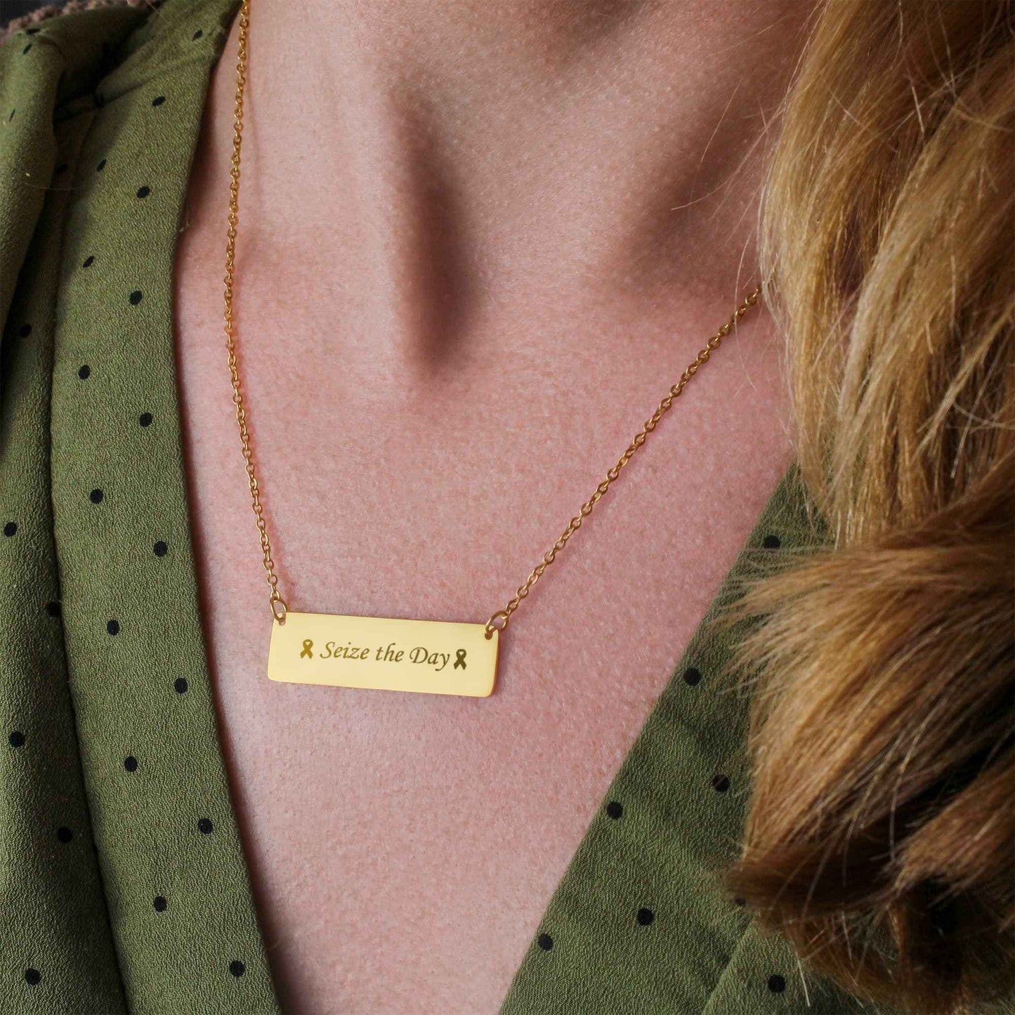 Seize the Day Engraved Horizontal Bar Necklace