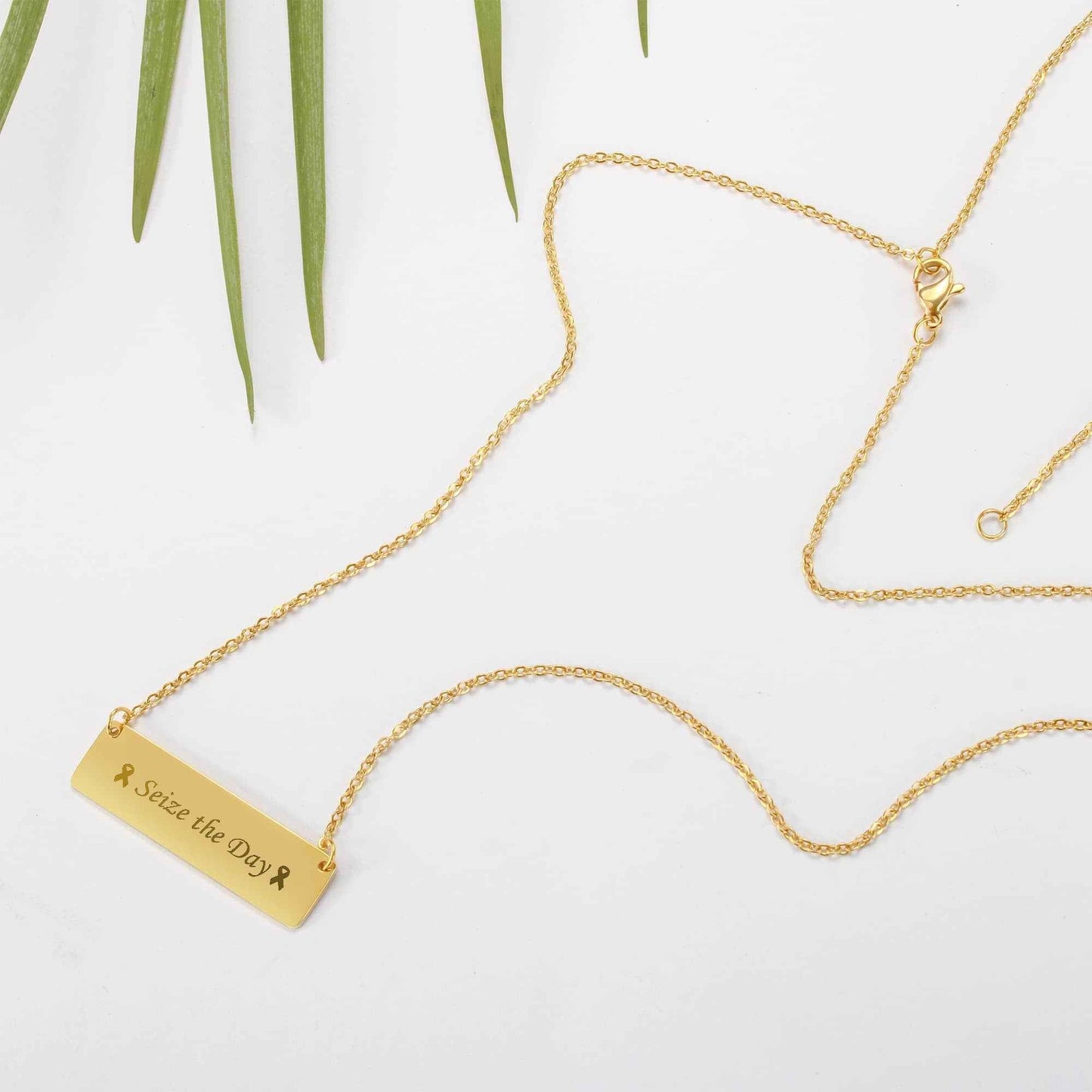 Seize the Day Engraved Horizontal Bar Necklace