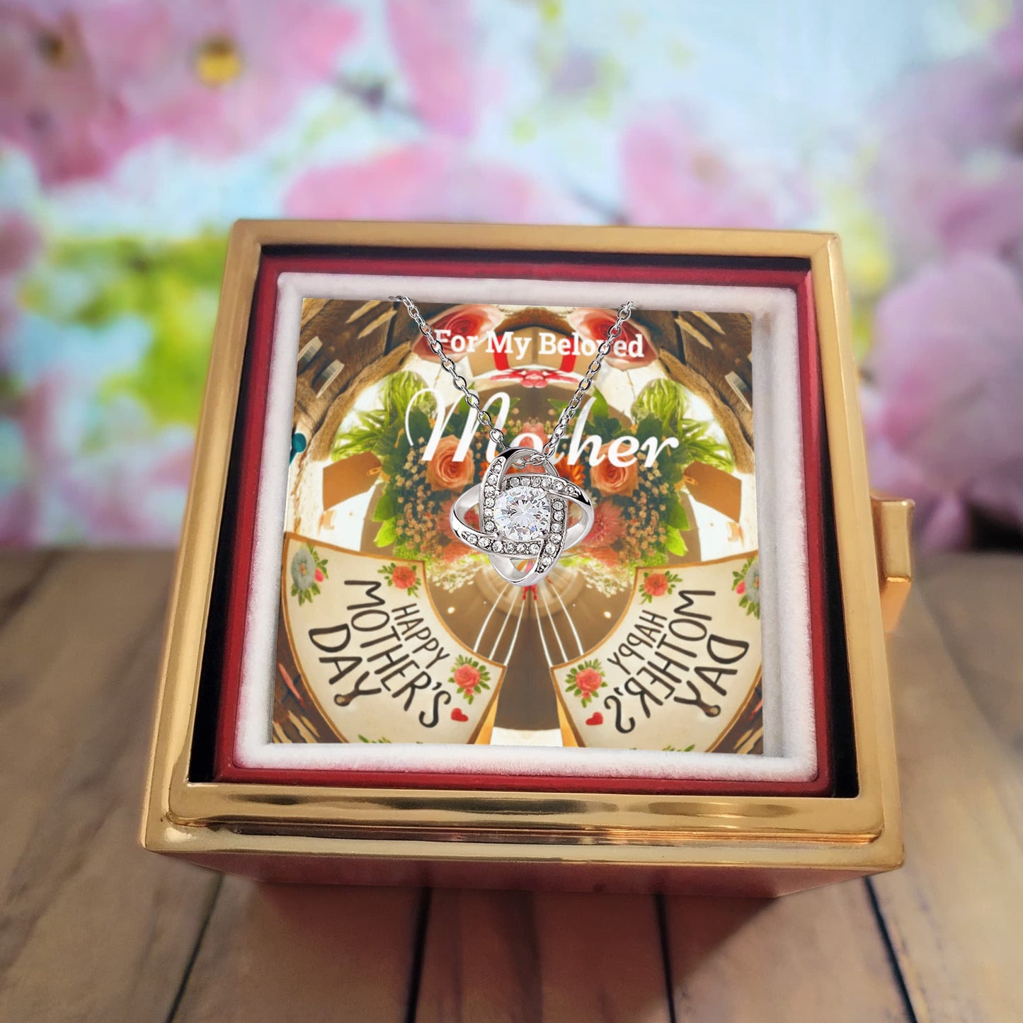 For My Beloved Mother on Mother's Day with Love Knot Necklace and Preserved Red Rose