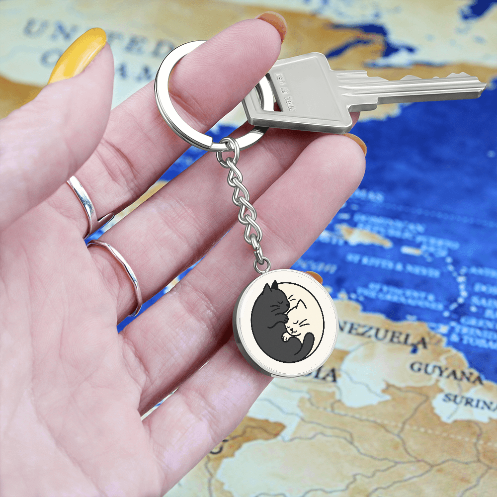 Yin Yang Cat Keychain