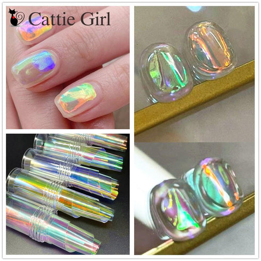 Aurora Nails Glass Foil Film Sticker Cellophane Paper Korean Nail Trend Design Ice Cube Manicure Accessories Heart Nail Art Stickers Glitter Decals Decoration Stickers Glitter Decals Love Nail Sequins Laser Heart Nail Supplies Sparkle Nail
